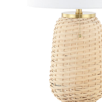 Chakrii 25" Rustic Bohemian Iron/Rattan LED Table Lamp with Pull-Chain - JONATHAN Y